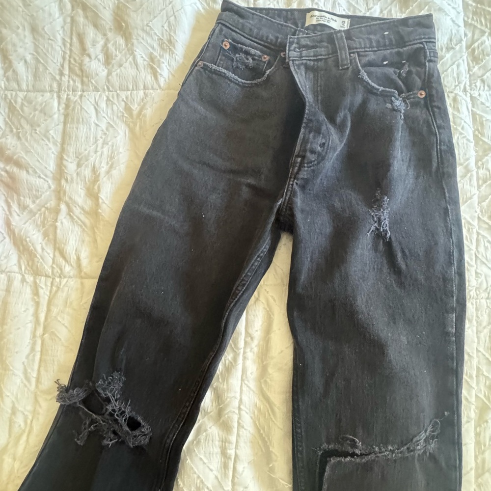 Abercrombie & Fitch Black Boot Cut Jeans Distressed